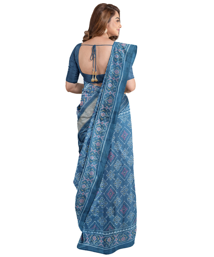 Blue hand woven cotton patola saree