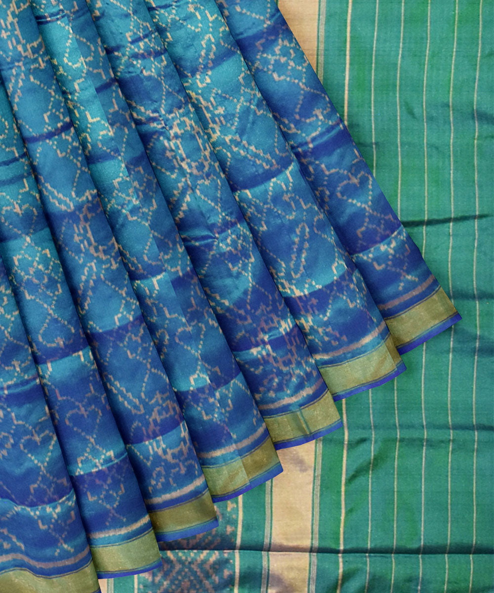 Turquoise blue green silk handwoven patola saree