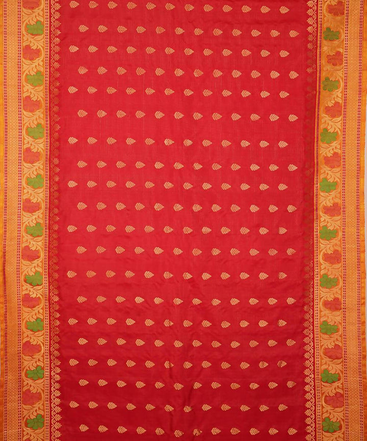 red golden handloom gadwal silk saree with jacquard border