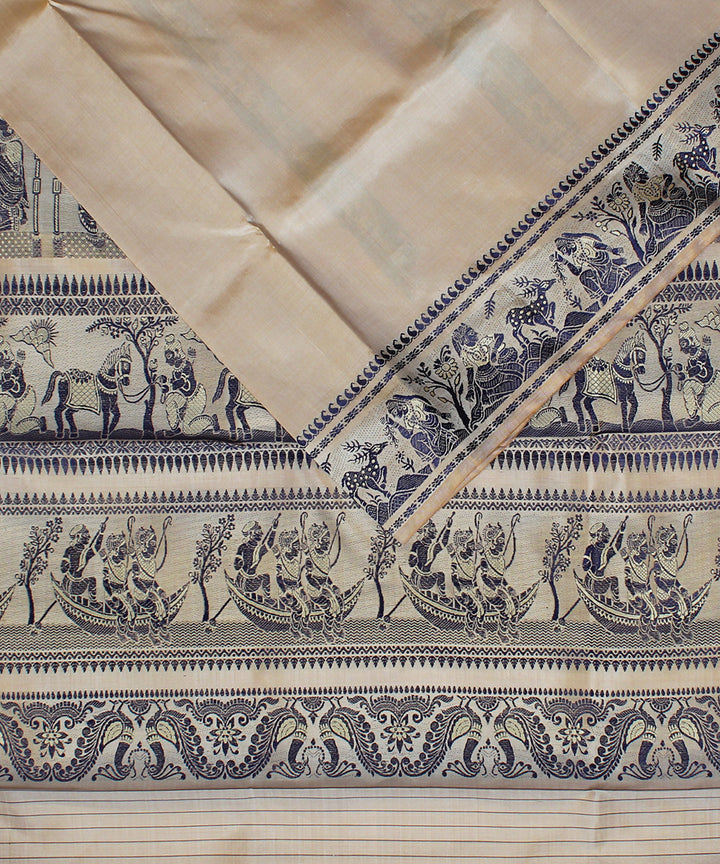Beige and black handwoven silk baluchari saree