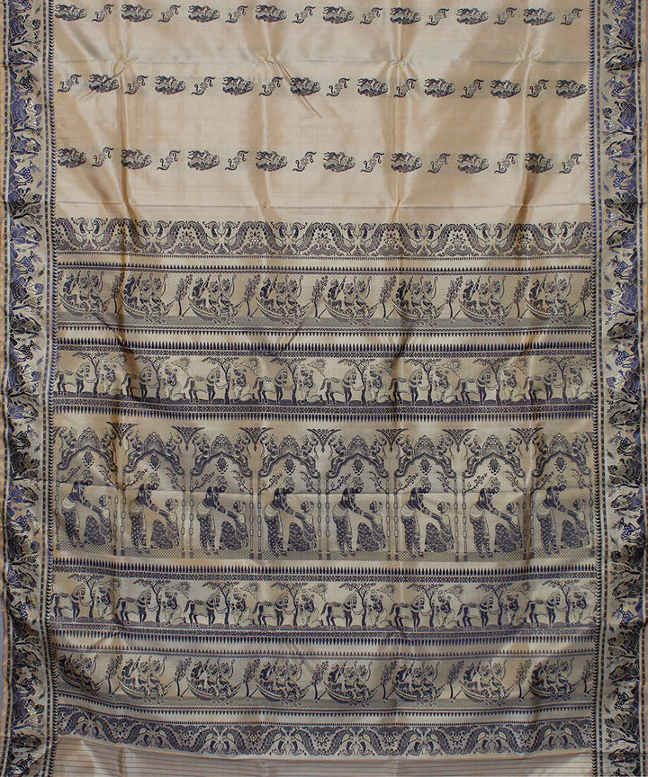 Beige and black handwoven silk baluchari saree