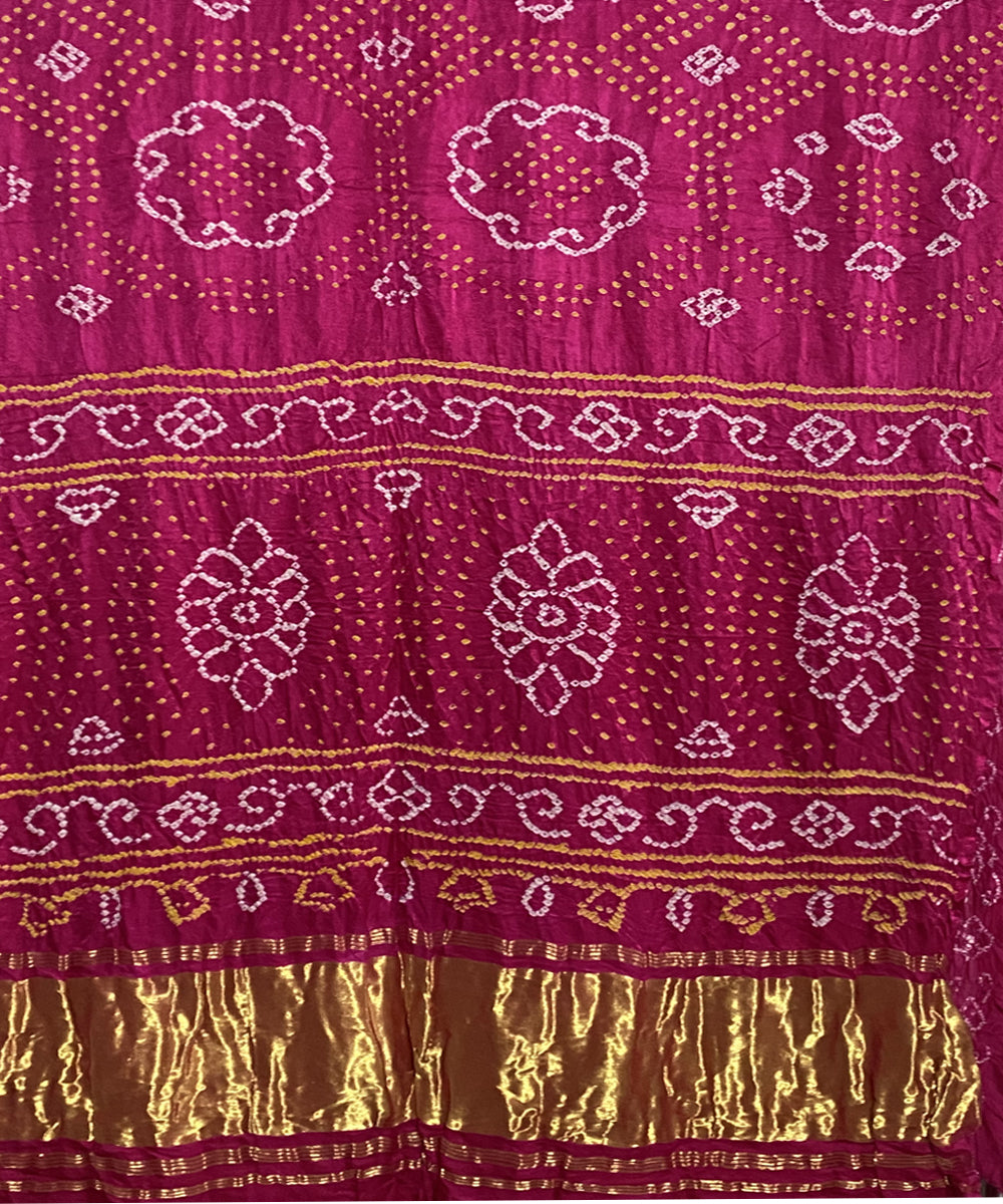 Pink hand printed tie dye bandhani gajji silk saree