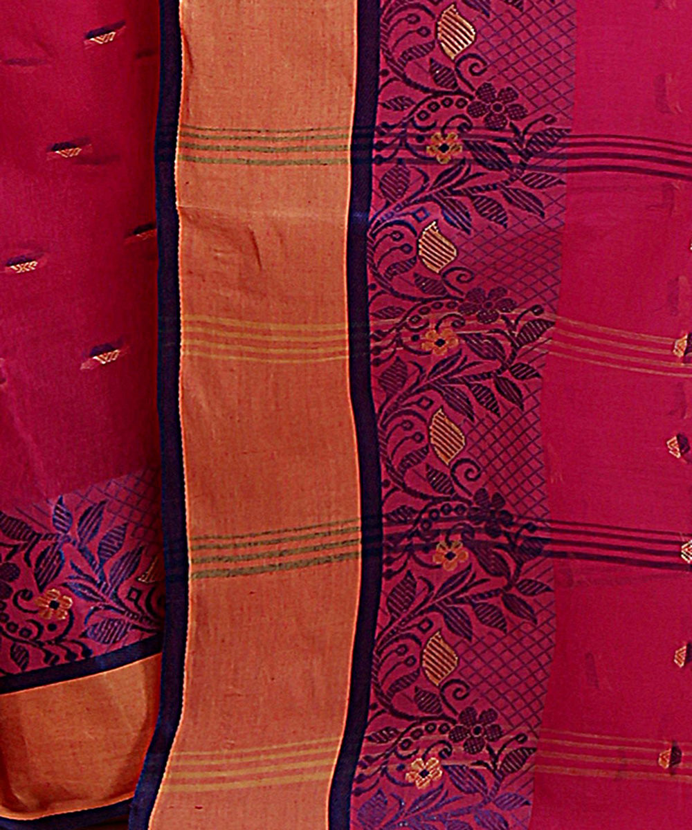 Pink handloom tangail tant cotton bengal saree