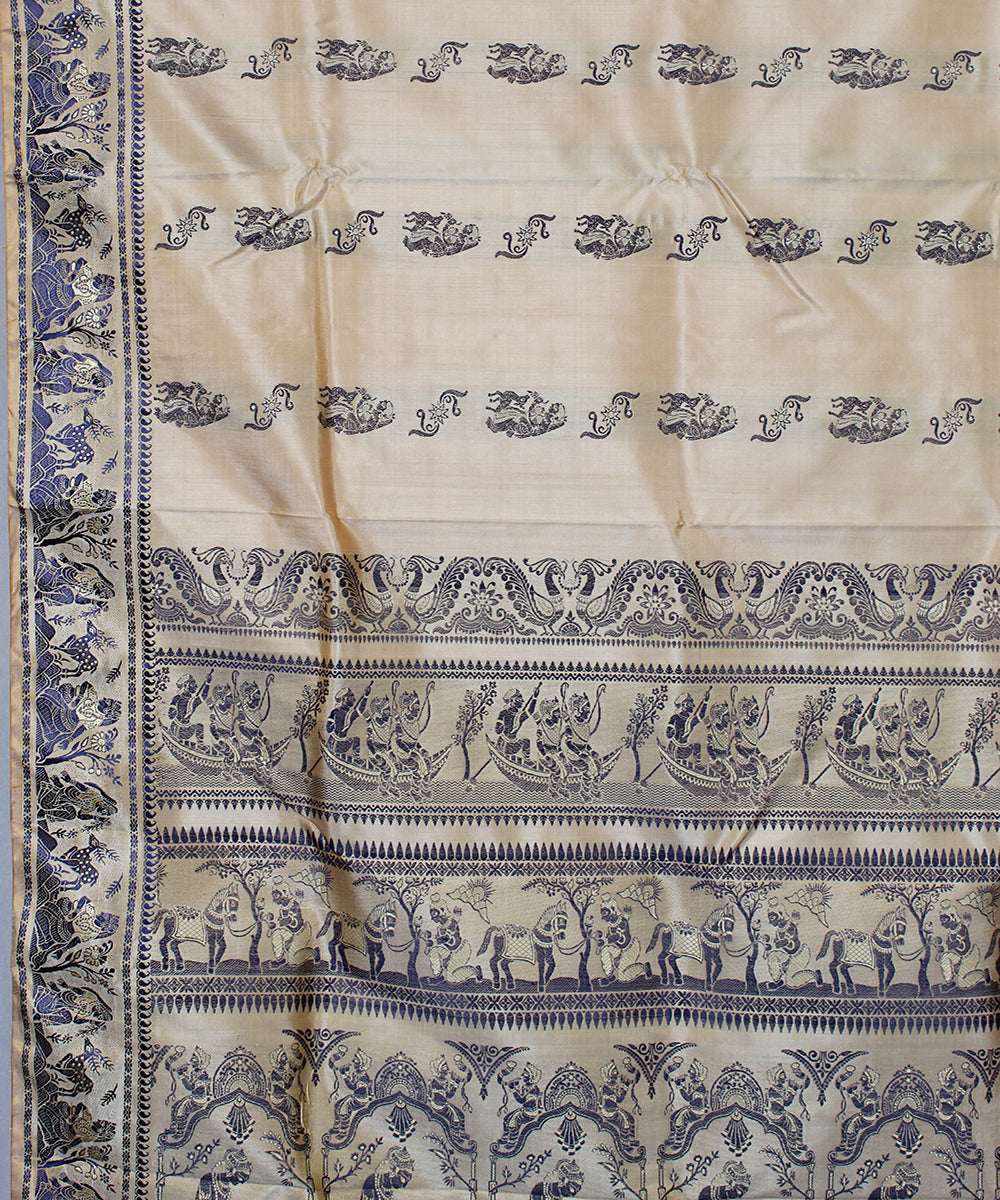 Beige and black handwoven silk baluchari saree