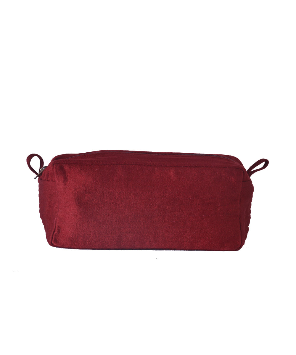 Maroon multicolor kutchy hand embroidery cotton travel pouch