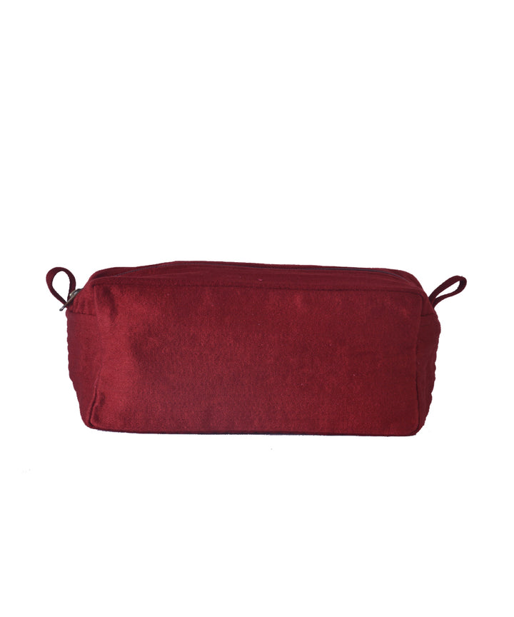 Maroon multicolor kutchy hand embroidery cotton travel pouch