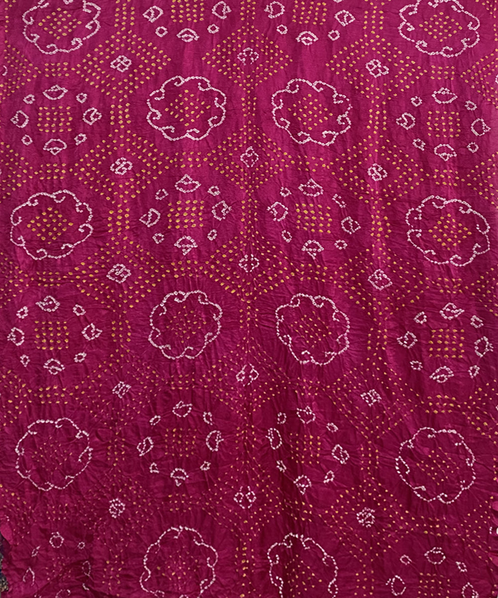 Pink hand printed tie dye bandhani gajji silk saree
