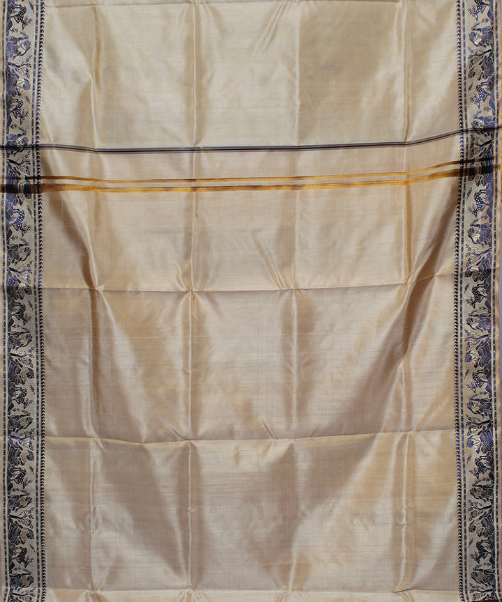Beige and black handwoven silk baluchari saree