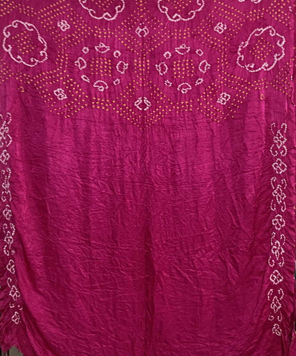Pink hand printed tie dye bandhani gajji silk saree