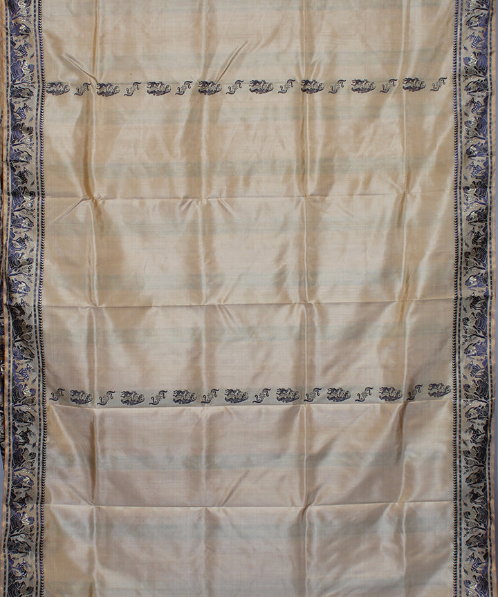 Beige and black handwoven silk baluchari saree