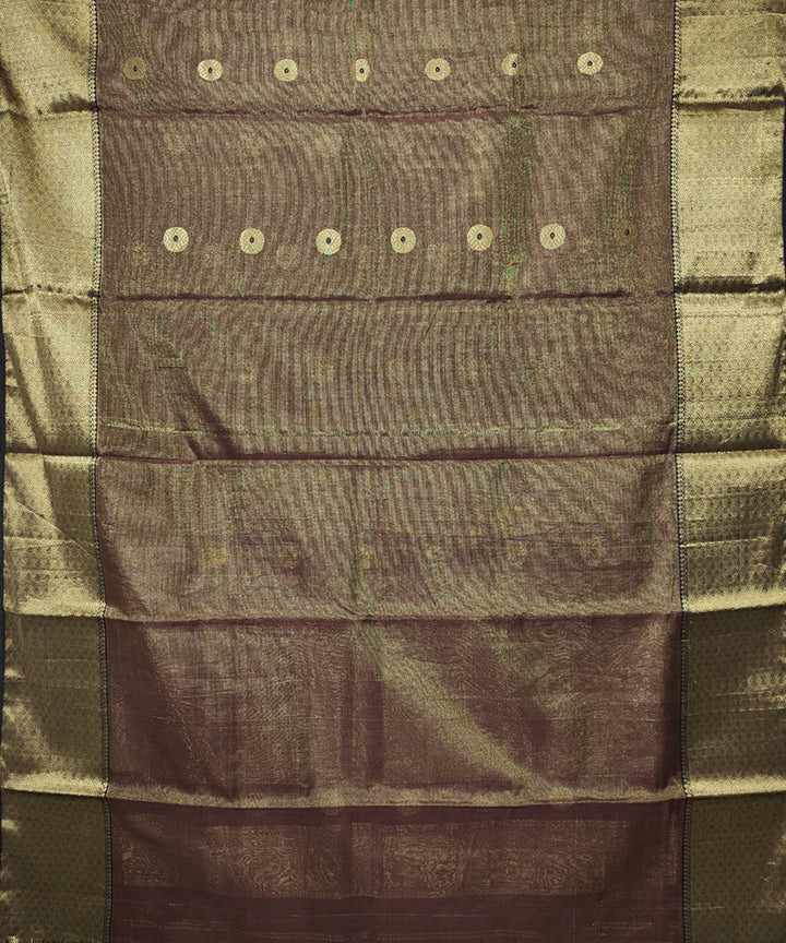 Brown with golden zari handwoven cotton silk maheshwari saree