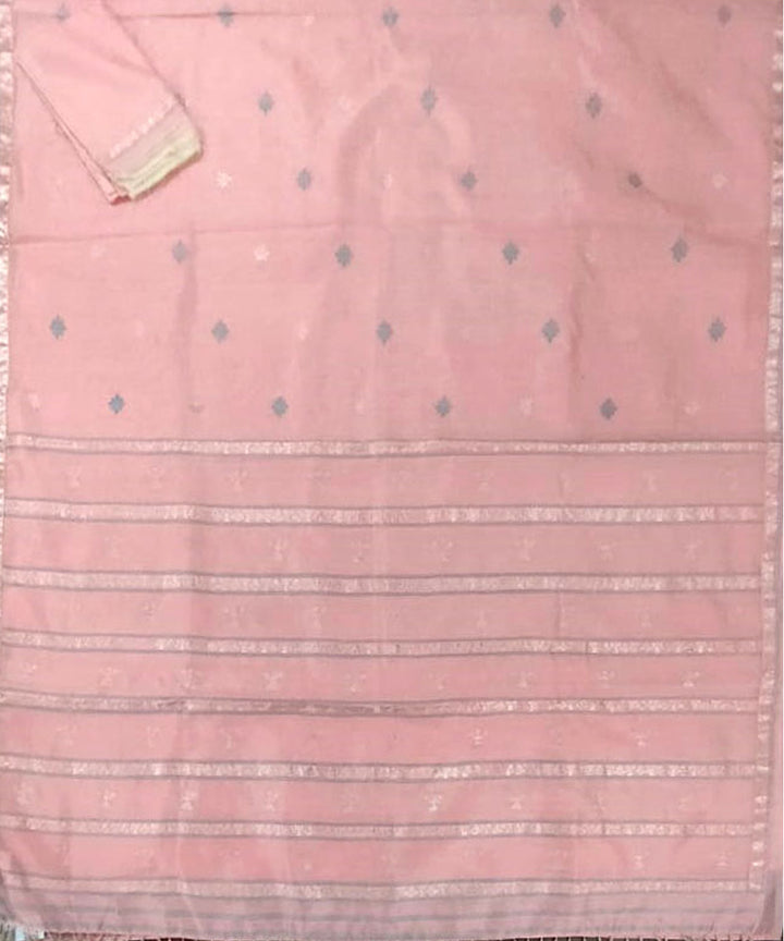 Pink with silver silk handloom assam saree