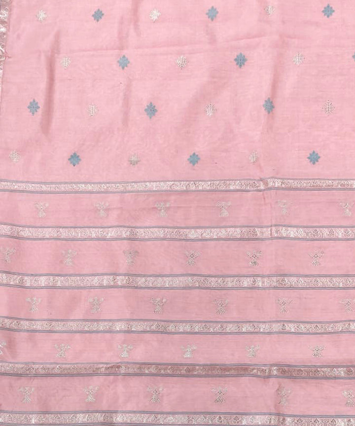 Pink with silver silk handloom assam saree