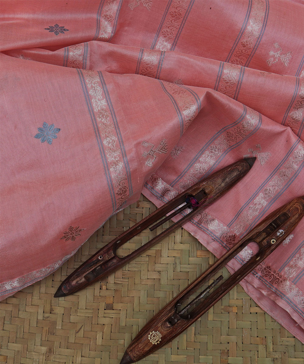 Pink with silver silk handloom assam saree