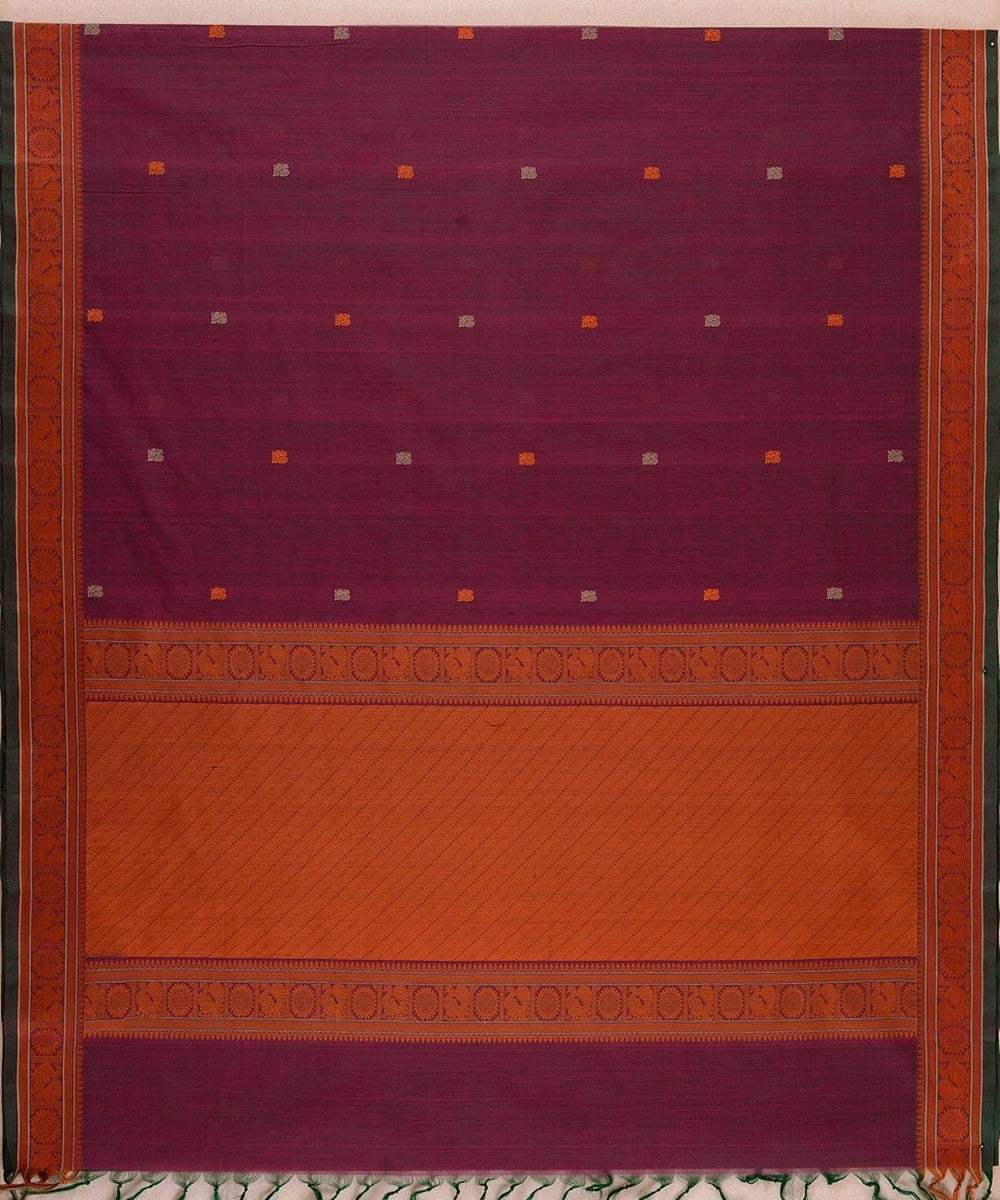 Brown orange handwoven kanchi cotton saree
