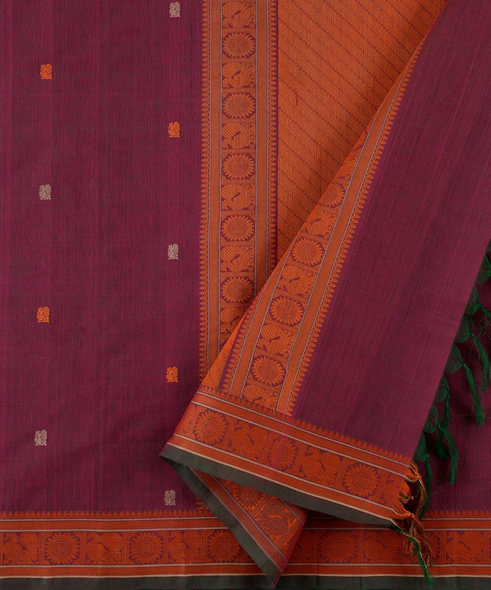 Brown orange handwoven kanchi cotton saree