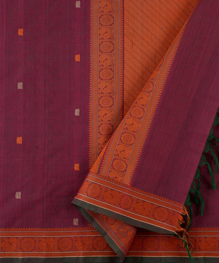 Brown orange handwoven kanchi cotton saree