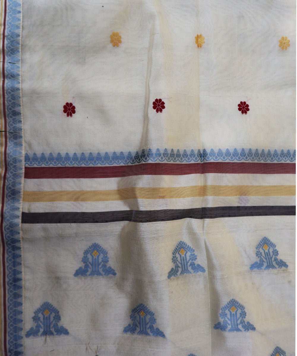 White blue silk handloom assam saree