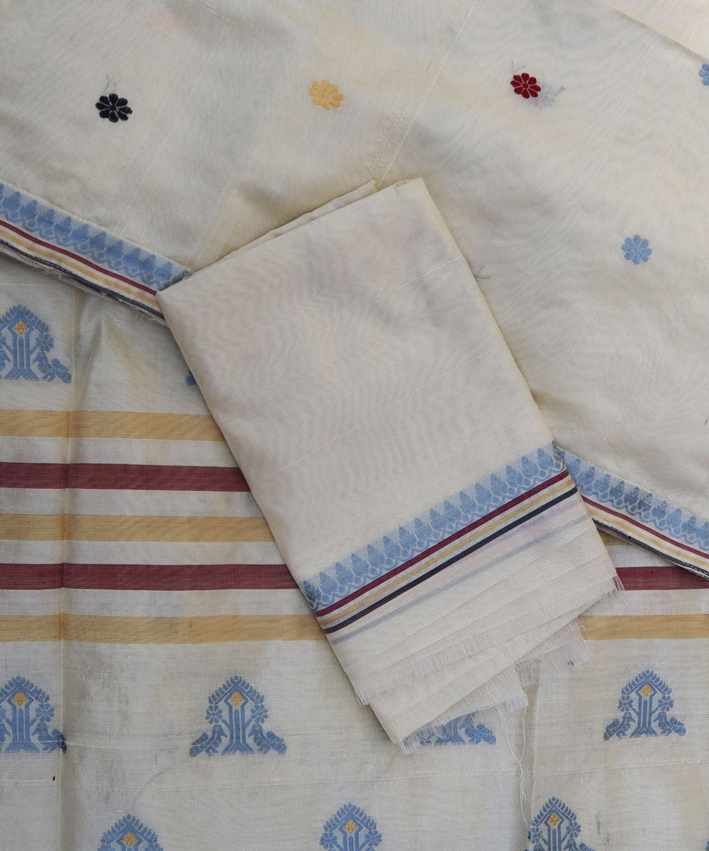 White blue silk handloom assam saree