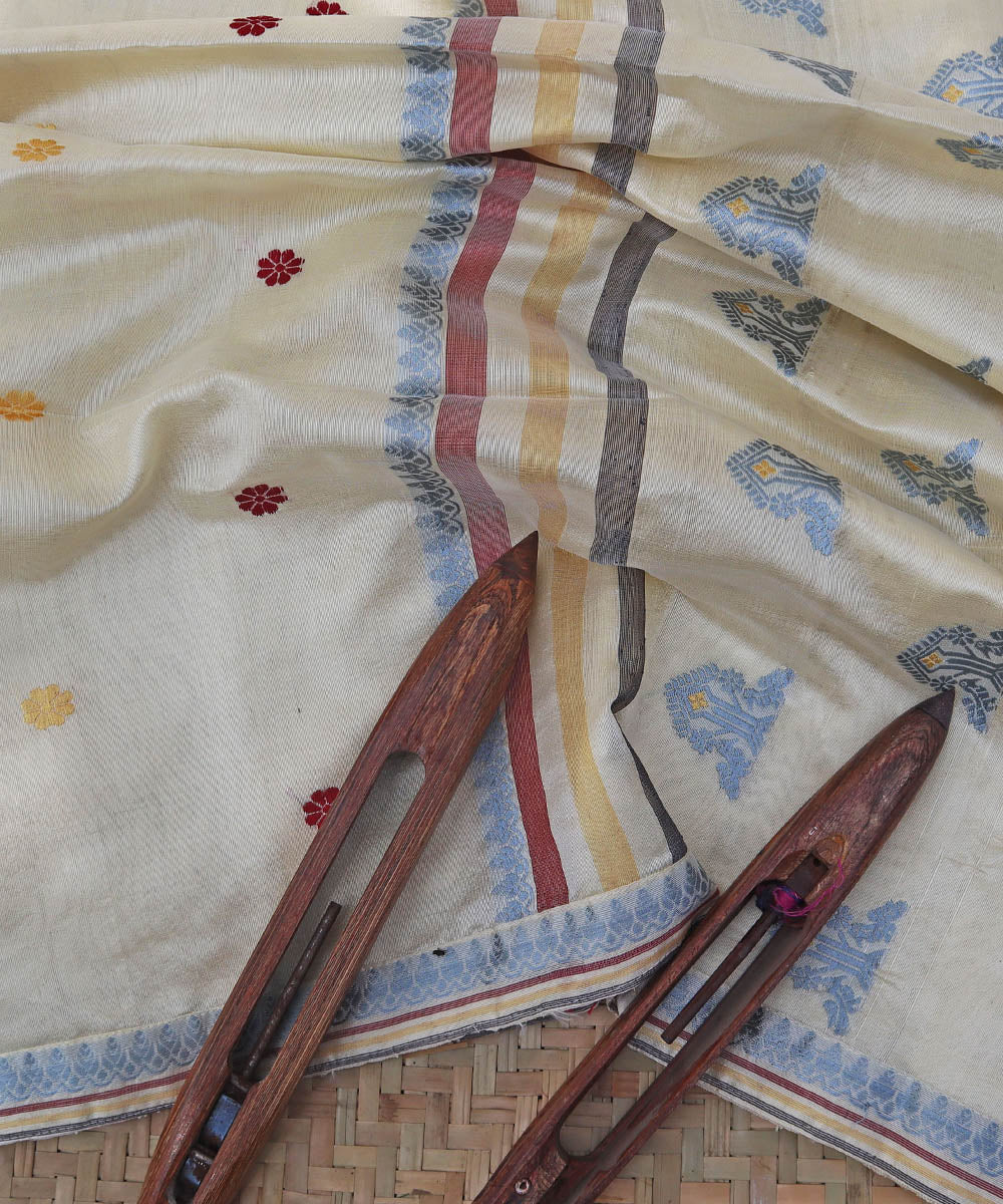 White blue silk handloom assam saree