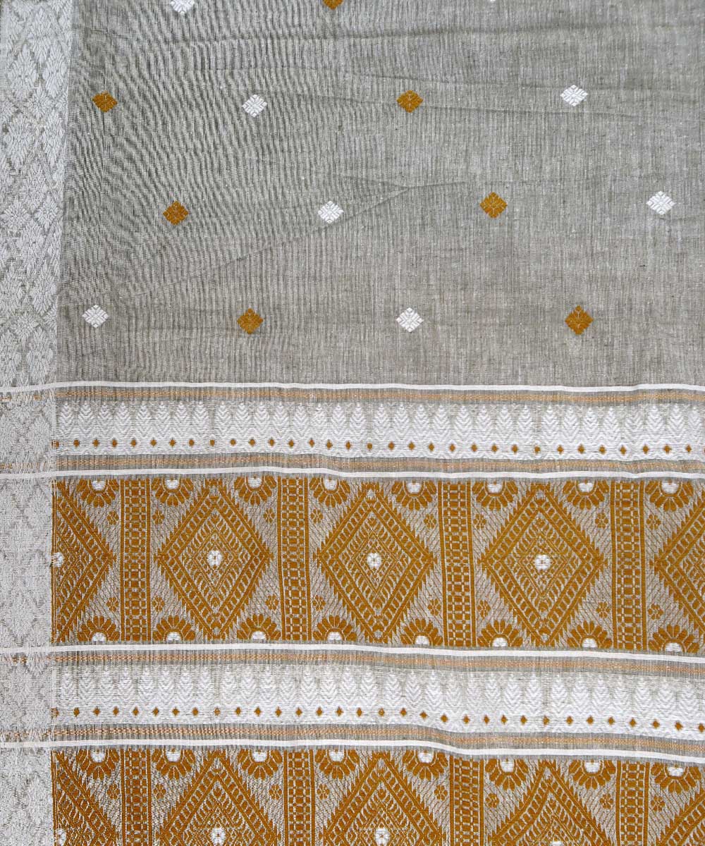 Grey brown silk handloom assam saree
