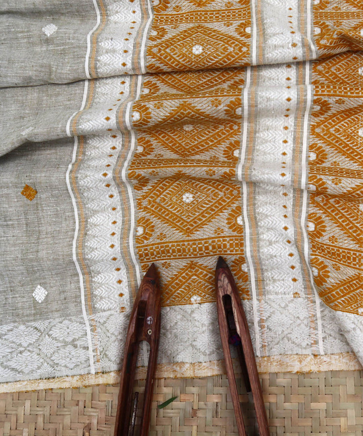 Grey brown silk handloom assam saree