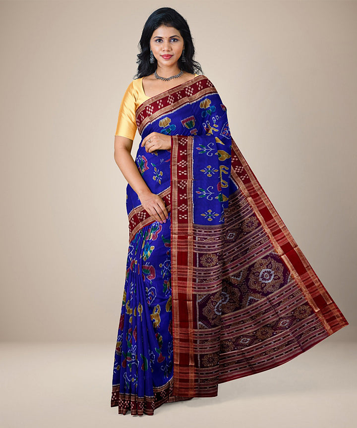 Blue maroon silk handwoven khandua nabakothi saree