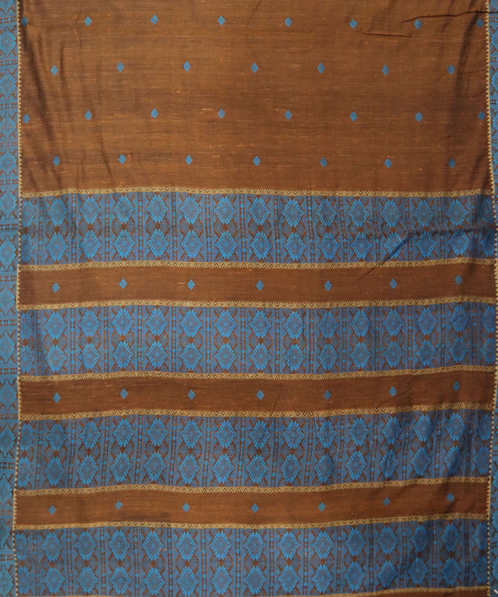Brown blue eri silk handwoven assam saree