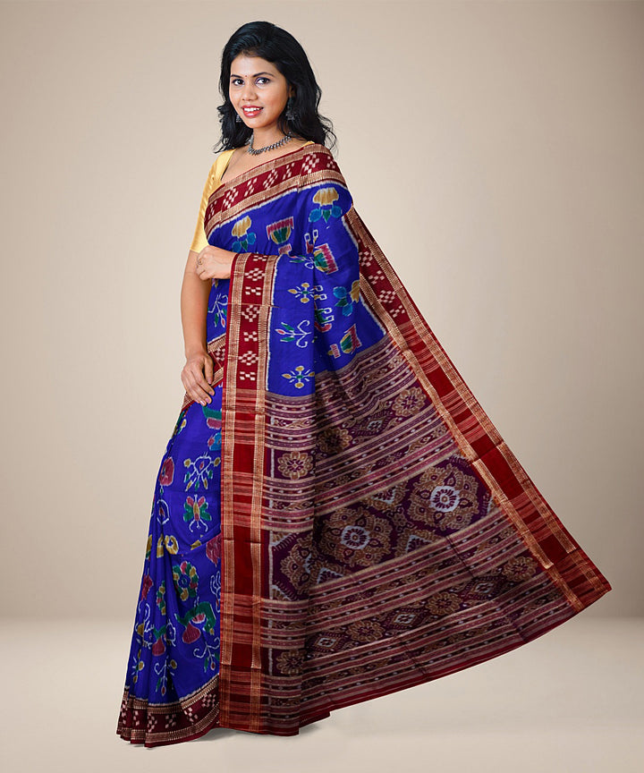 Blue maroon silk handwoven khandua nabakothi saree