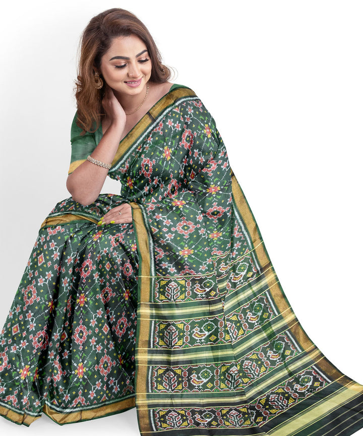 Dark green silk handwoven patola saree