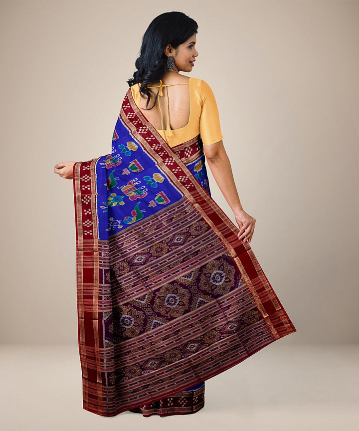 Blue maroon silk handwoven khandua nabakothi saree