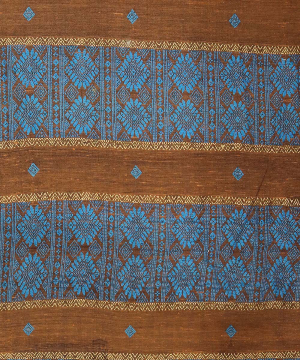 Brown blue eri silk handwoven assam saree