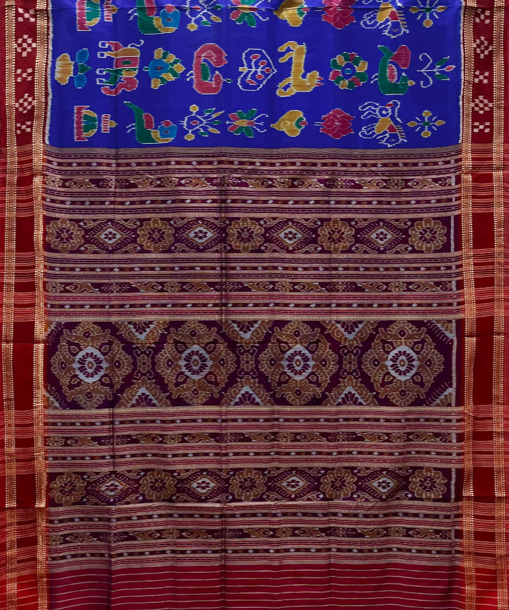 Blue maroon silk handwoven khandua nabakothi saree