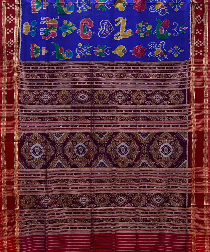 Blue maroon silk handwoven khandua nabakothi saree