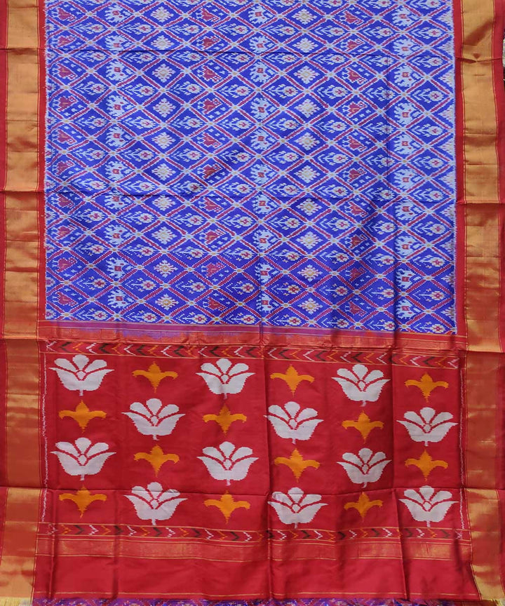 Violet blue with red handwoven ikkat silk pochampally saree