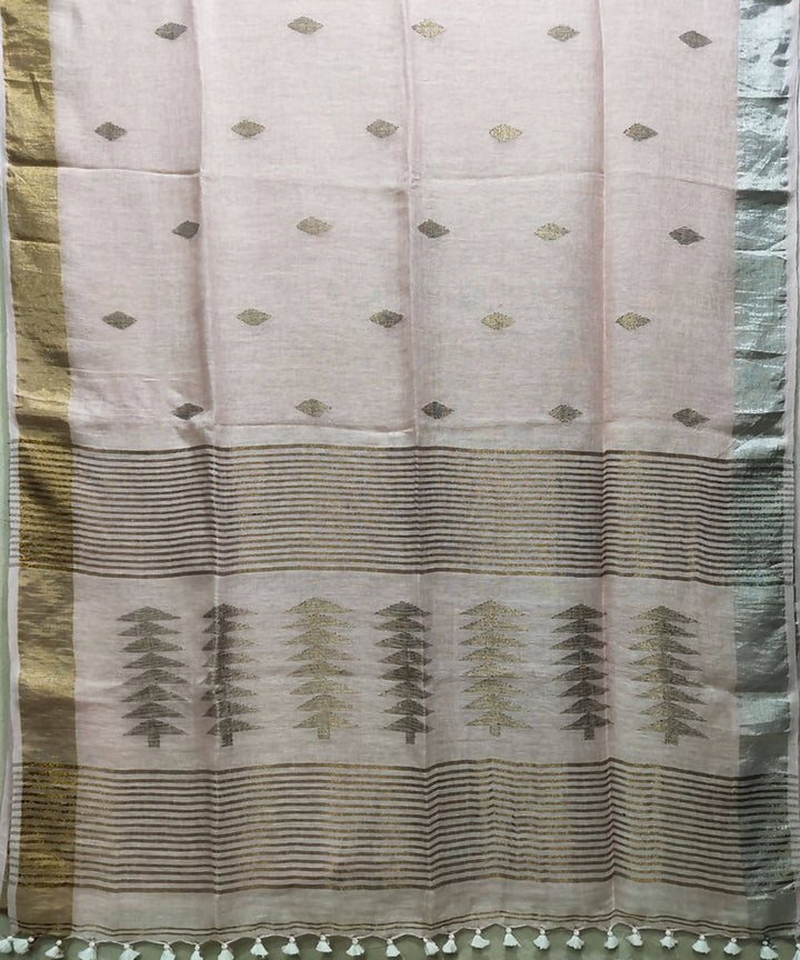 Peach hued handloom linen jamdani saree