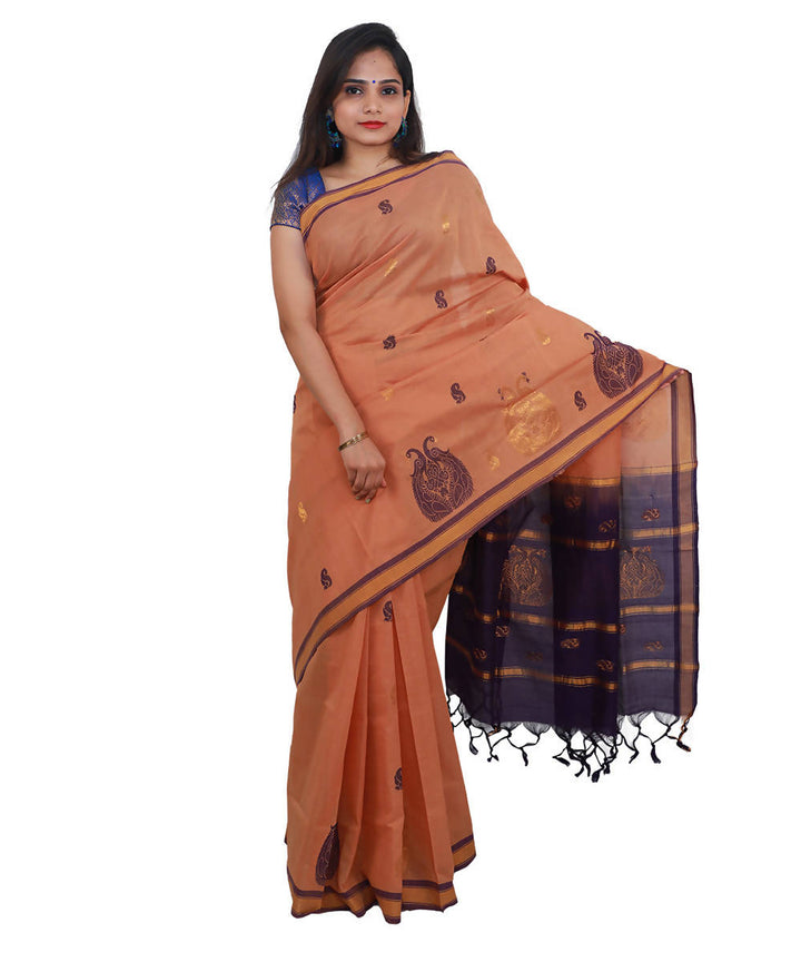 Cream light orange rajahmundry handloom cotton saree