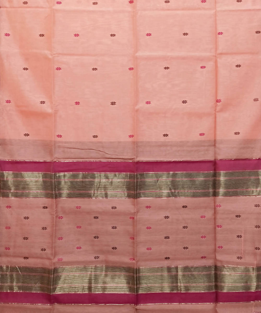 Peach handwoven cotton silk maheshwari saree