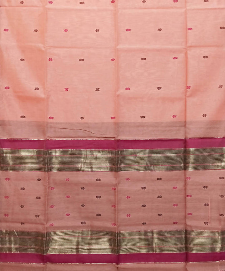 Peach handwoven cotton silk maheshwari saree