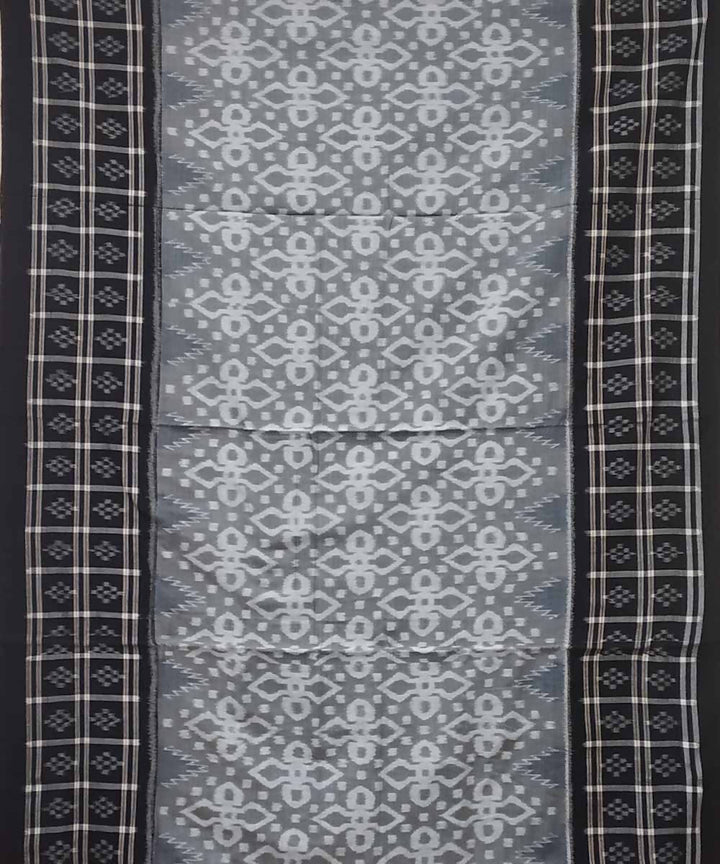 Grey black handwoven cotton ikat nuapatna saree