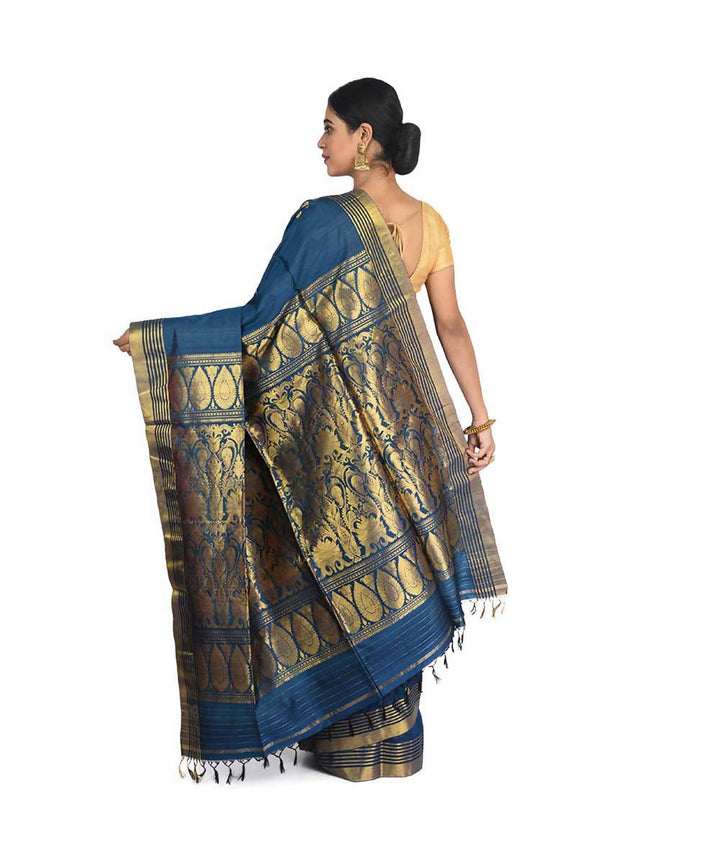 Midnight Blue Bengal handwoven handspun tussar saree