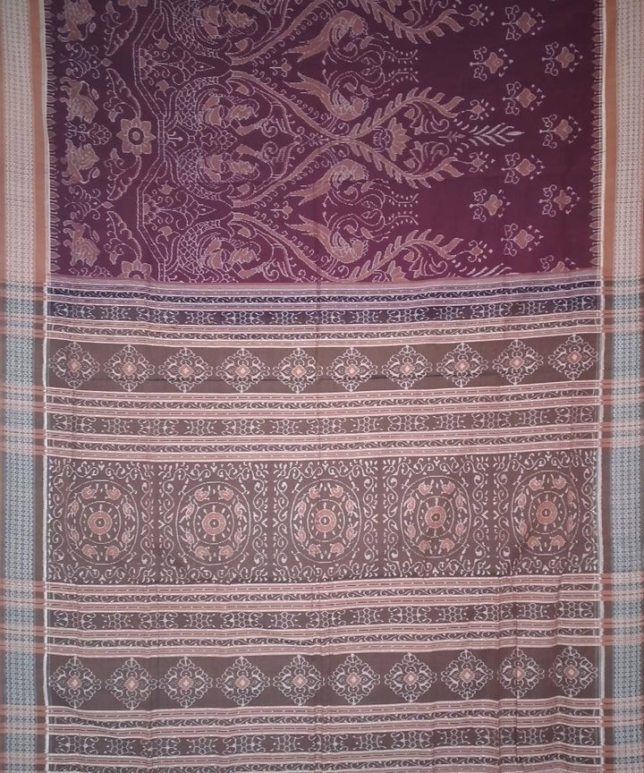 Bulgarian rose deep carrot handloom ikat cotton sambalpuri saree