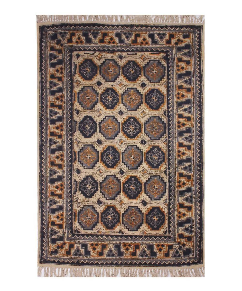 Kalamkari Cotton Durrie in Geometric Motifs