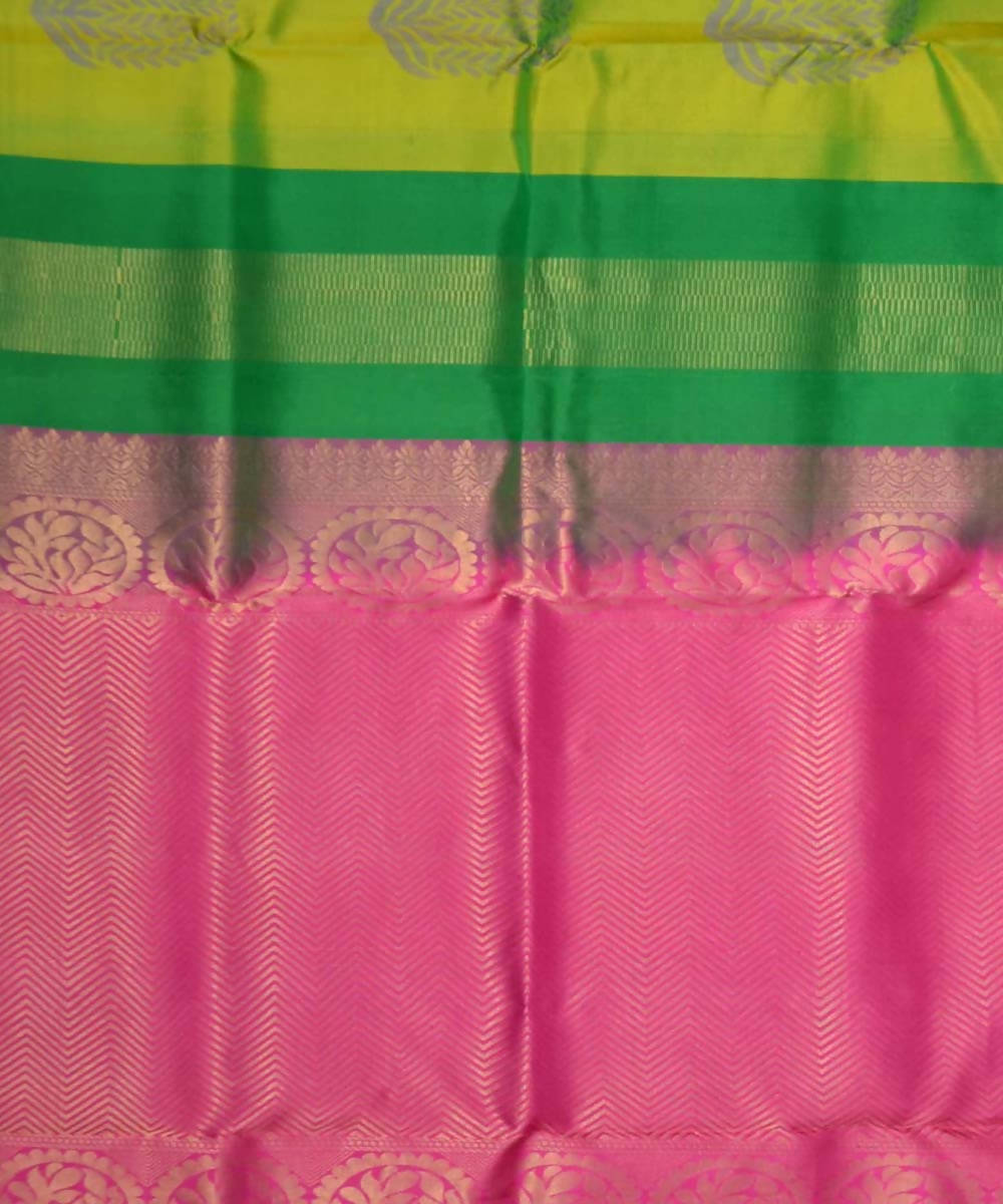 Bottle Green Pink Handloom Soft Silk Saree