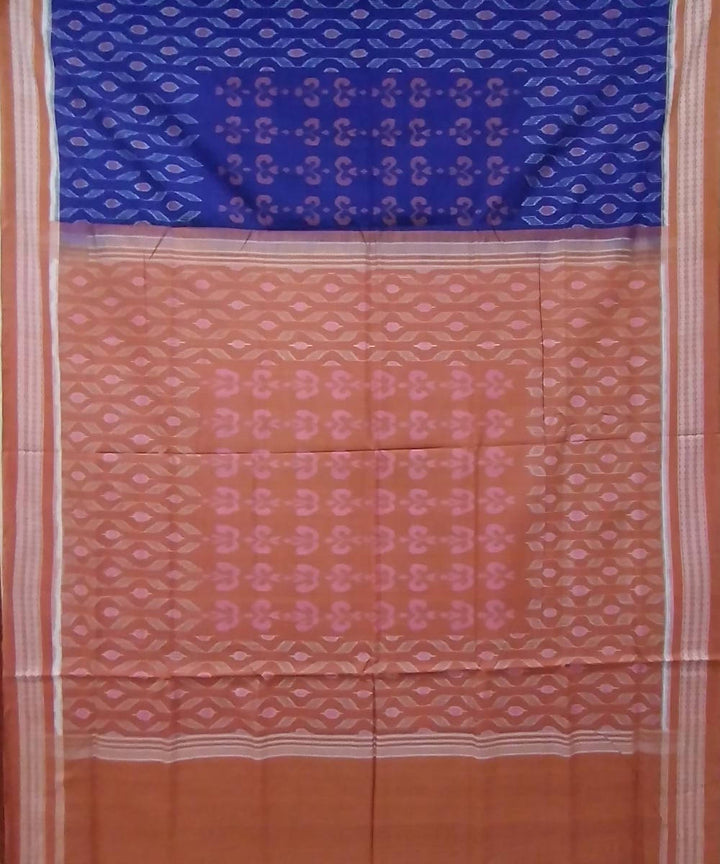 Indigo blue cream handwoven cotton sambalpuri saree