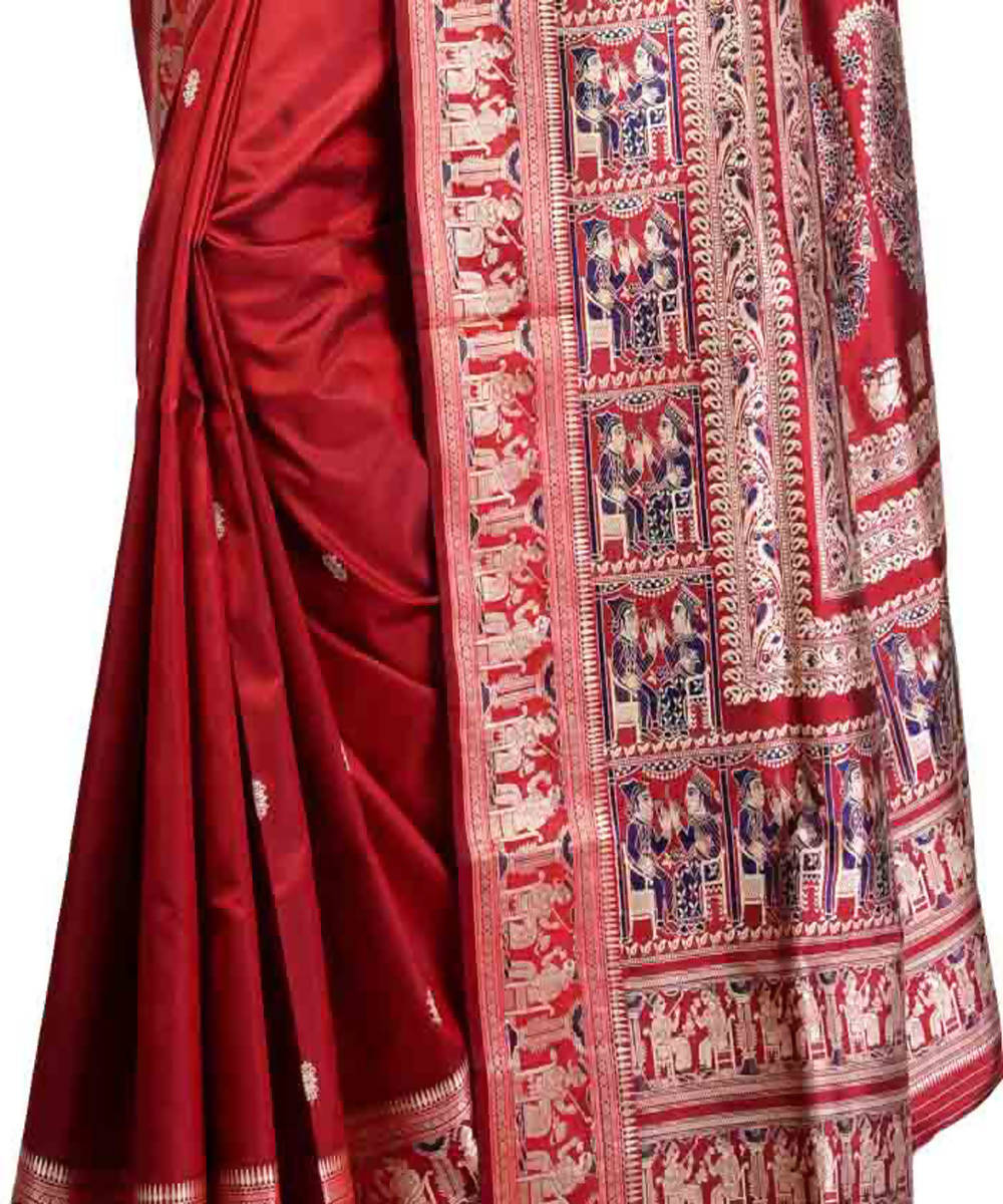 Red handwoven baluchari silk saree