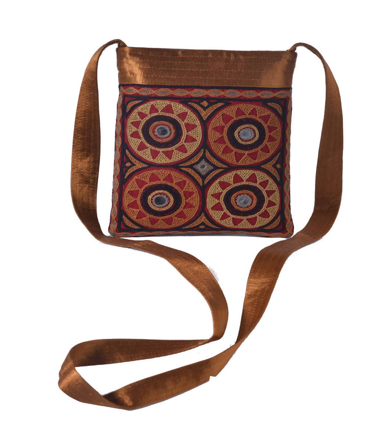 Coffee hand embroidery mashroo cross body bag