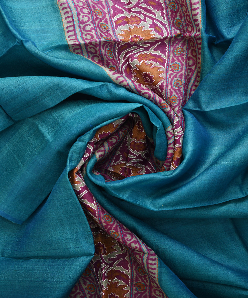 Blue handwoven tussar silk kurta material