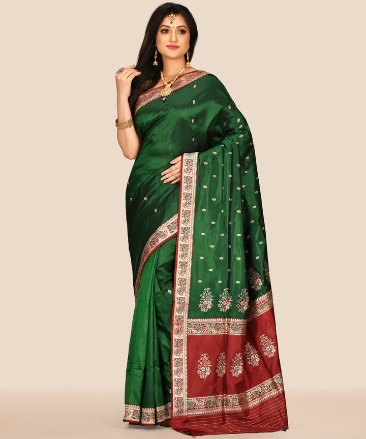 Dark green and maroon silk handloom banarasi saree