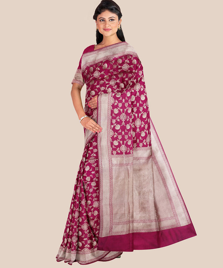 Purple pink silk handloom banarasi saree